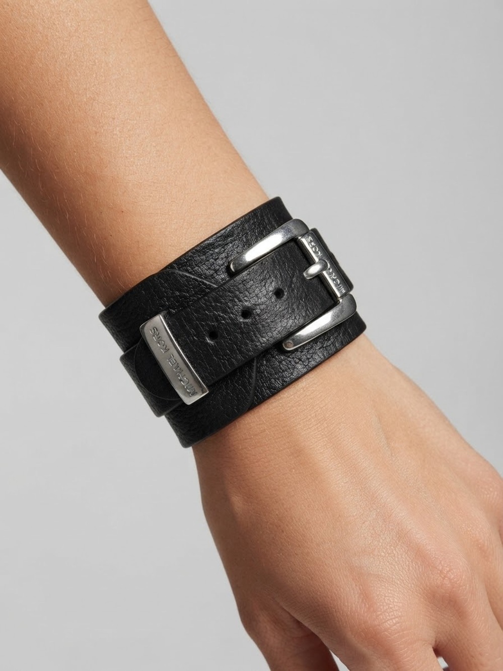 Michael Kors Black Leather Double-Wrap Buckle Bracelet